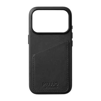 Кожаный чехол MagSafe с картхолдером Mujjo Full Leather Wallet Case для iPhone 17 Pro Чехол из натуральной телячьей велюровой цельнозерновой кожи с мелкозернистой фактурой и сенсорной накладкой для Контроллера камеры. Есть встроенный картхолдер — вмещает