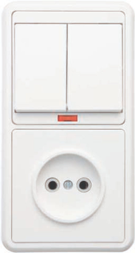 Блок БКВР-213 Бэлла (2-кл. выкл. с инд. + розетка) бел. Кунцево 5829