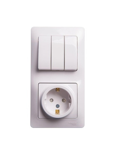 Блок комбинированный Glossa (розетка с заземл. защ. шторки + 3-кл. выкл.) бел. SE GSL000178