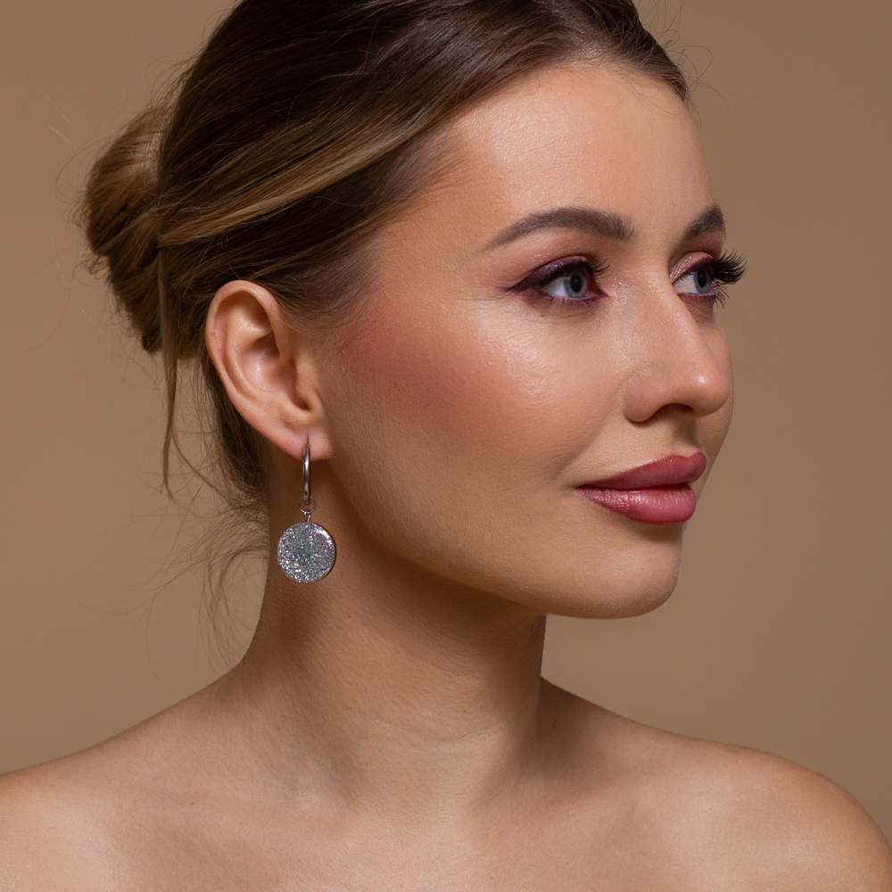 Серьги - Конго с Подвесками - Серебряный Блеск/Белый