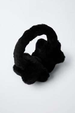ZARA НАУШНИКИ ИЗ ИСКУССТВЕННОГО МЕХА «ЗВЕЗДА», ЧЕРНЫЙ