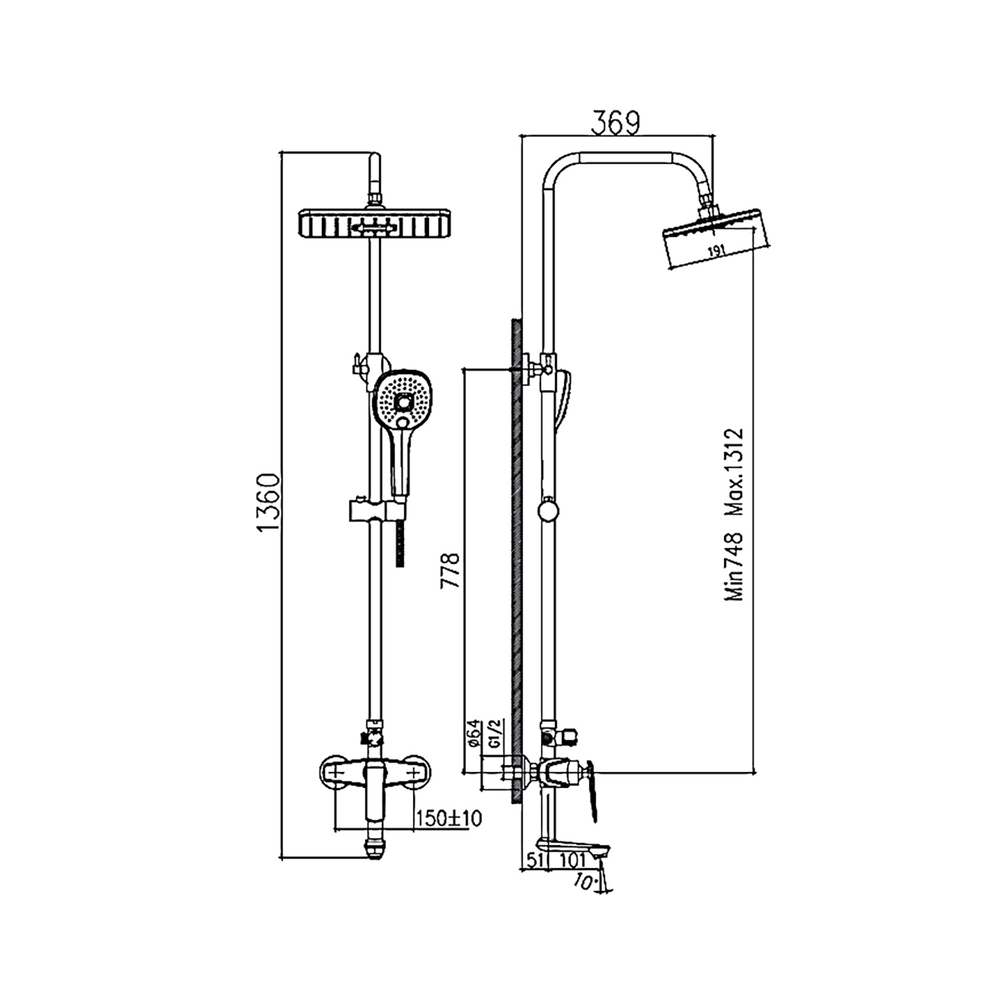 Душевая система 35к HB24548-8 HAIBA лейка "Тропический душ" БЕЛЫЙ/ХРОМ