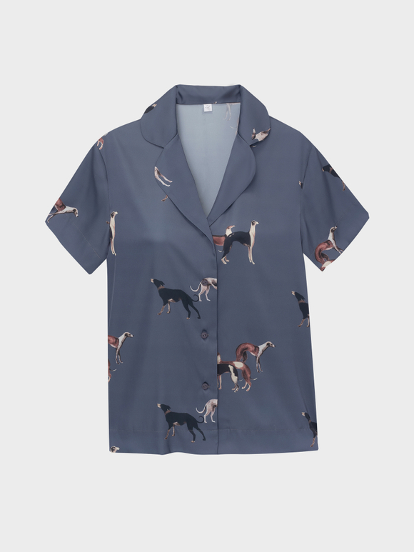 Шелковая блуза с борзыми графит