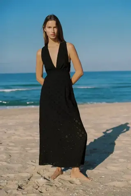 ZARA ПЛАТЬЕ С АЖУРНОЙ ВЫШИВКОЙ, ЧЕРНЫЙ