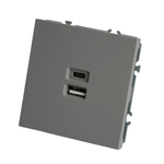 Розетка 2-местная USB + Type C (механизм), STEKKER, 250В, 20W, серия Эмили, RST10-5115-10, платиново-серый, soft touch 49957