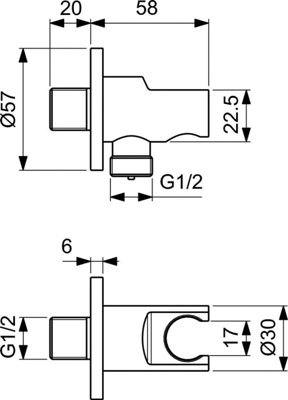 Держатель с подключением душевой лейки 1/2" Ideal Standard IDEALRAIN BC807A2