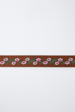 ZARA РЕМЕНЬ С ВЫШИВКОЙ В ВИДЕ ЦВЕТОВ, КОРИЧНЕВЫЙ