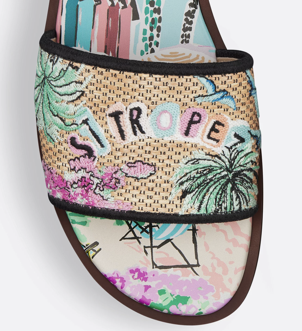 Женские шлёпанцы Dior Dway Souvenir Saint-Tropez, вышивка, мультиколор