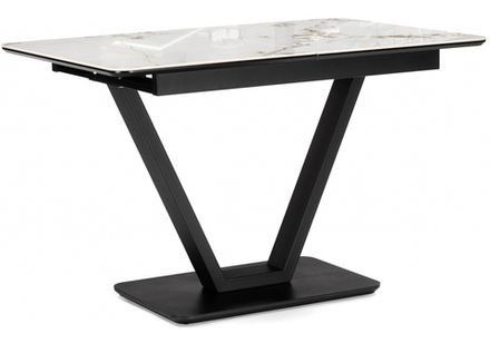 Керамический стол Woodville Бугун 120(160)х80х77 белый мрамор глянец, черный, ножки черные