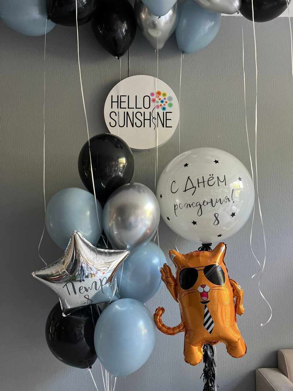 Набор шаров Крутой кот в очках с галстуком