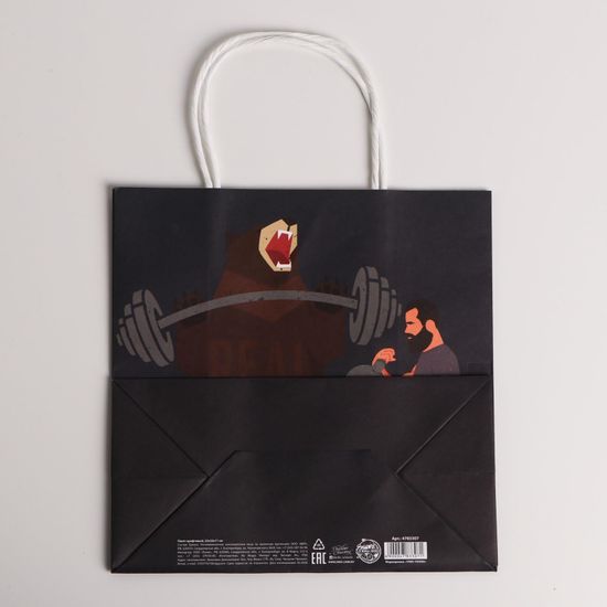 Пакет крафтовый «Real man», 22 × 22 × 11 см