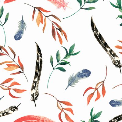 Акварельные веточки и перышки