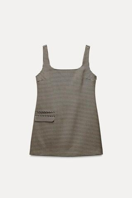 ZARA КОРОТКОЕ ПЛАТЬЕ В КЛЕТКУ — ZW COLLECTION, БЕЖЕВО-КОРИЧНЕВЫЙ