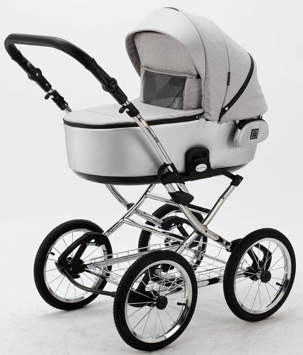 Детская коляска Adamex Porto Retro 2 в 1 PO-PS89 (СВ.СЕРЫЙ+СЕРЕБРИСТАЯ КОЖА)