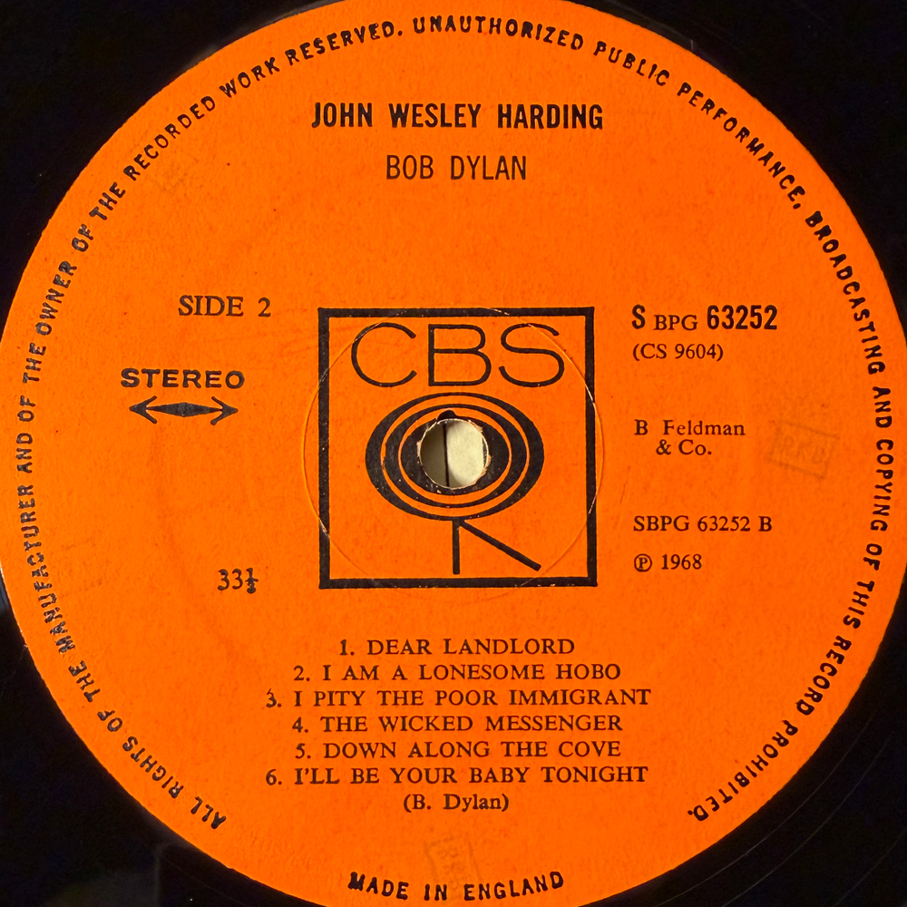 Bob Dylan ‎– John Wesley Harding (Англия 1968г.)