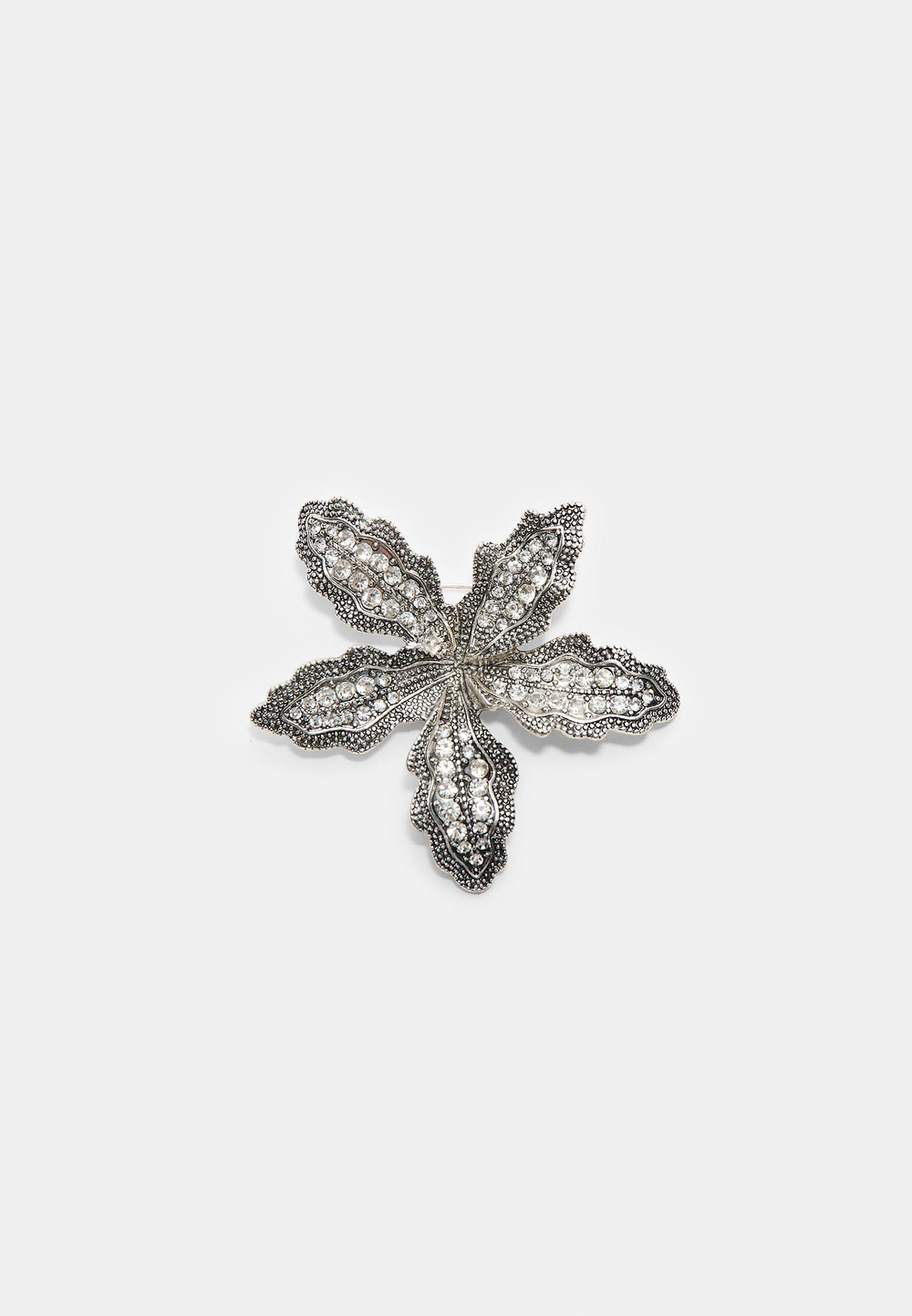 Stradivarius Брошь-цветок со стразами, серый
