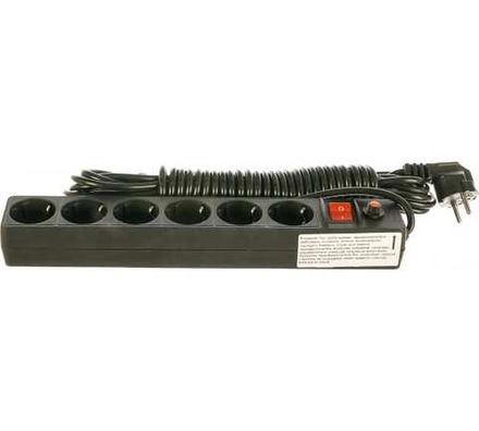 Сетевой фильтр "UNIVersal" ПВС 3*0,75 6гн., выключатель с индикацией, с/з, з/ш, черный 10м