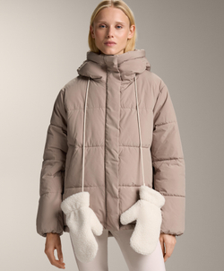 Oysho Варежки из искусственной овчины на шнурке, экрю