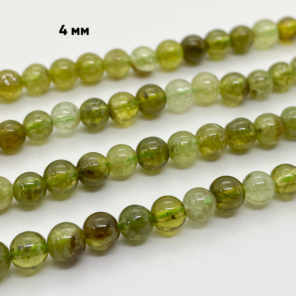 Бусины Гранат зеленый (сорт Б), диаметр 4,5-4,7 мм, цена за 20 шт (1/4 нити)