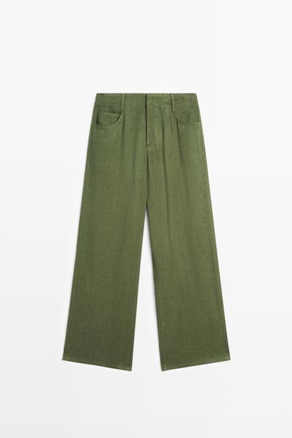 Massimo Dutti Прямые брюки из смесовой льняной ткани, зеленый
