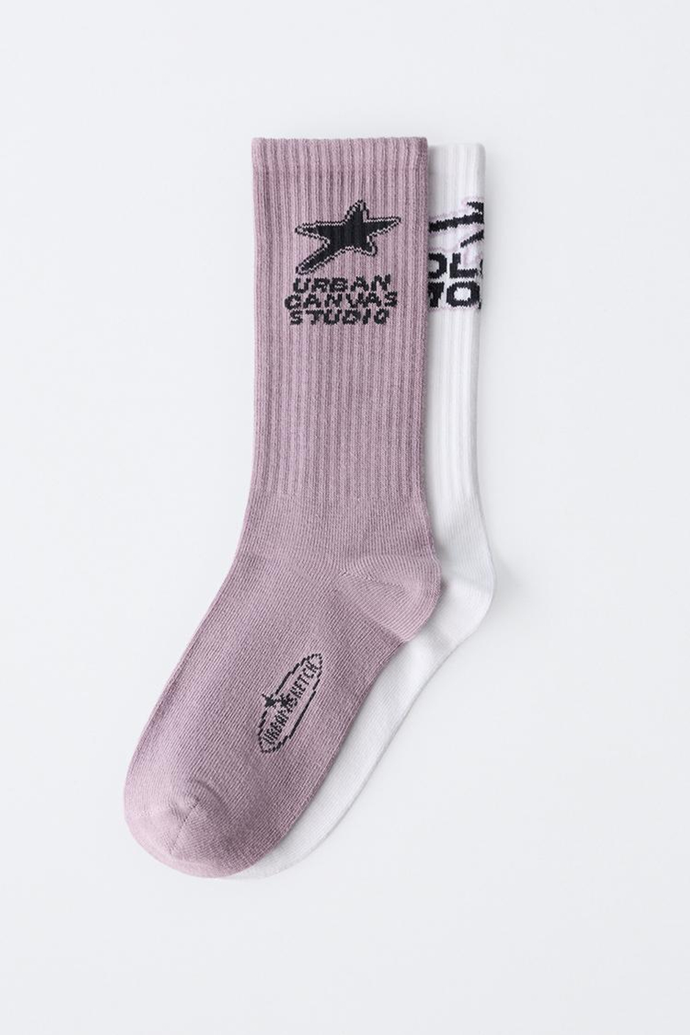 ZARA НАБОР ИЗ ДВУХ ПАР ВЫСОКИХ НОСКОВ С ПРИНТОМ, БЕЛЫЙ