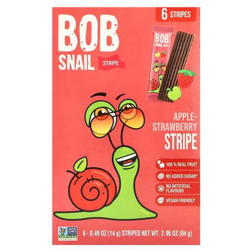 Bob Snail, фруктовая полоска, яблоко и клубника, 6 полосок по 14 г (0,49 унции)