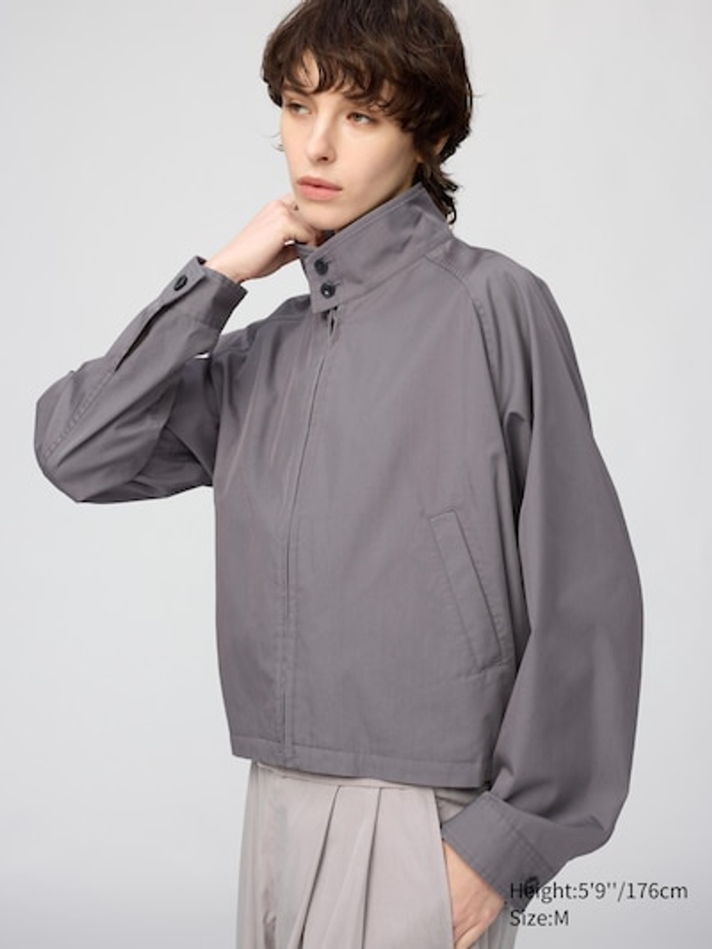 UNIQLO Короткая куртка из смесовой хлопковой ткани, фиолетовый