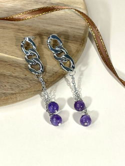 Серьги Цепь с подвесками, Аметист, фиолетовый