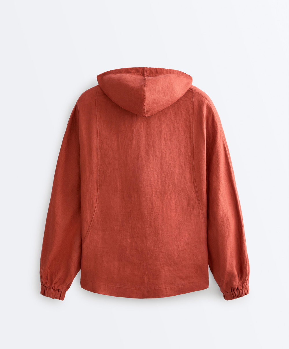 Oysho Куртка с капюшоном в полоску из 100% льна, красноватый