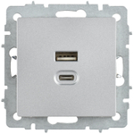 BRITE Розетка USB A+C 45Вт высокоскоростная зарядка РЮ11-2-БрА алюминий IEK