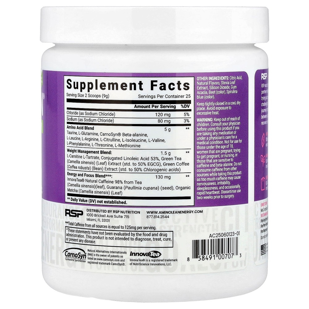 RSP Nutrition, AminoLean®, Energy, асаи, 225 г (7,94 унции)