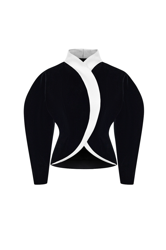 Объемный жакет из бархата и атласа