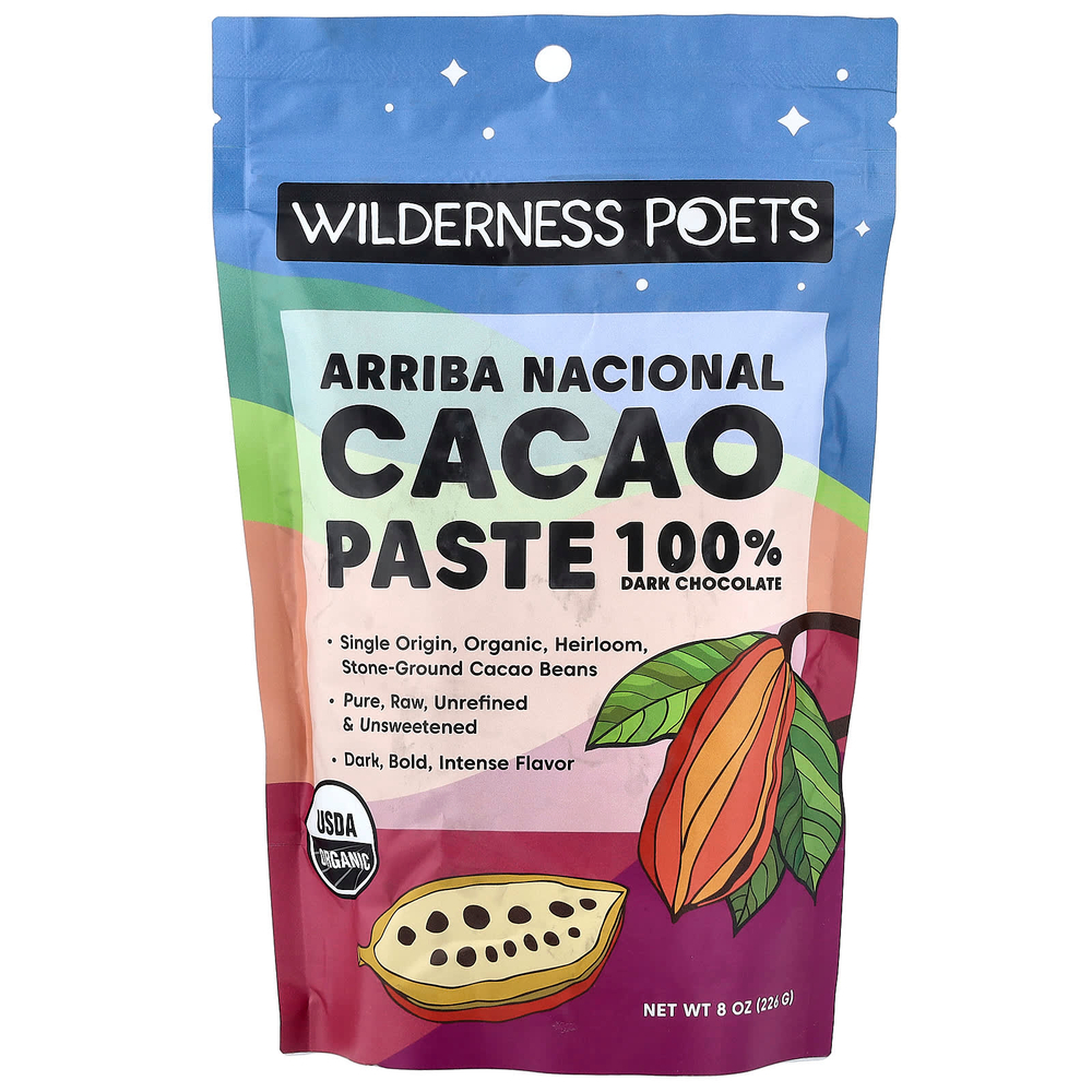 Wilderness Poets, Arriba Nacional, органическая какао-паста, темный шоколад, 226 г (8 унций)