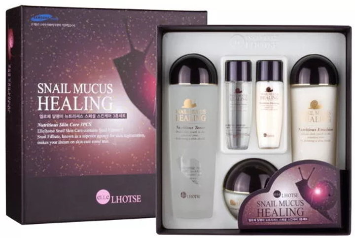 Набор для ухода за лицом Bergamo Elle Lhotse Snail Mucus Healing 3 Set с муцином улитки (тонер, эмульсия, крем)