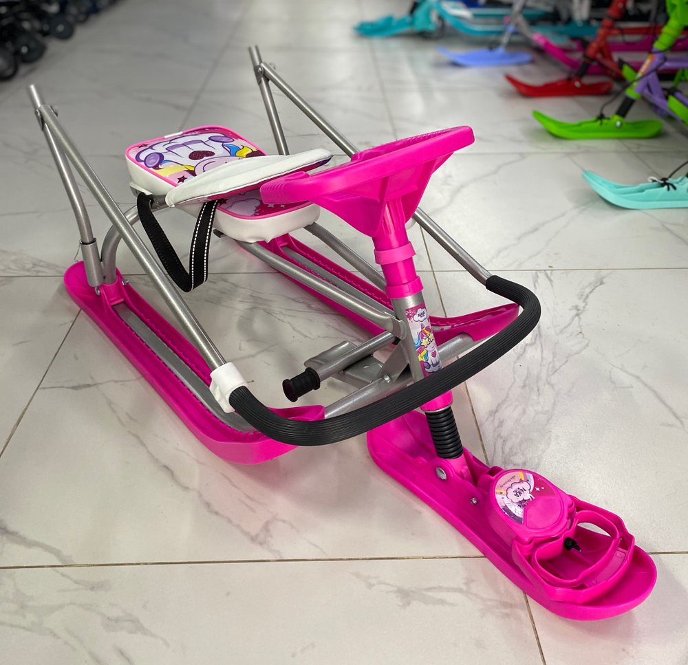 Снегокат «Twiny2+»  с единорогом белый каркас (арт. TW2-М/ЕР)