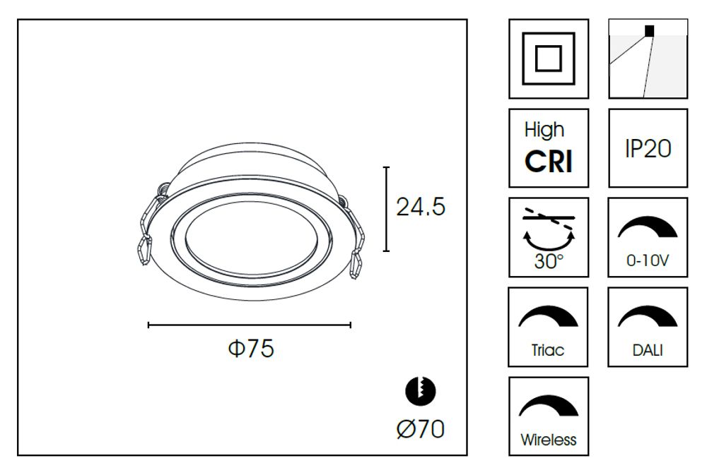Встраиваемый светильник DA8303DR d.7.5