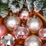 Новогодние шары «Волшебный вальс» 8 см (набор 12 шт), Розовое золото/Шампань