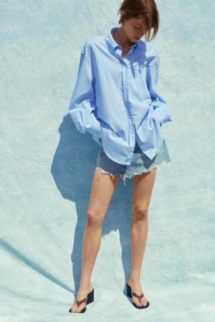ZARA РУБАШКА ОВЕРСАЙЗ ИЗ ПОПЛИНА, СИНИЙ