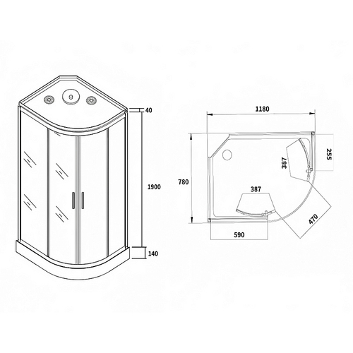Душевая кабина Loranto 1180х780х2080 левосторонняя, черное заднее стекло, поддон 14 см, тонированное стекло 4 мм, профиль хром матовый (CS-876EATM/B-120)