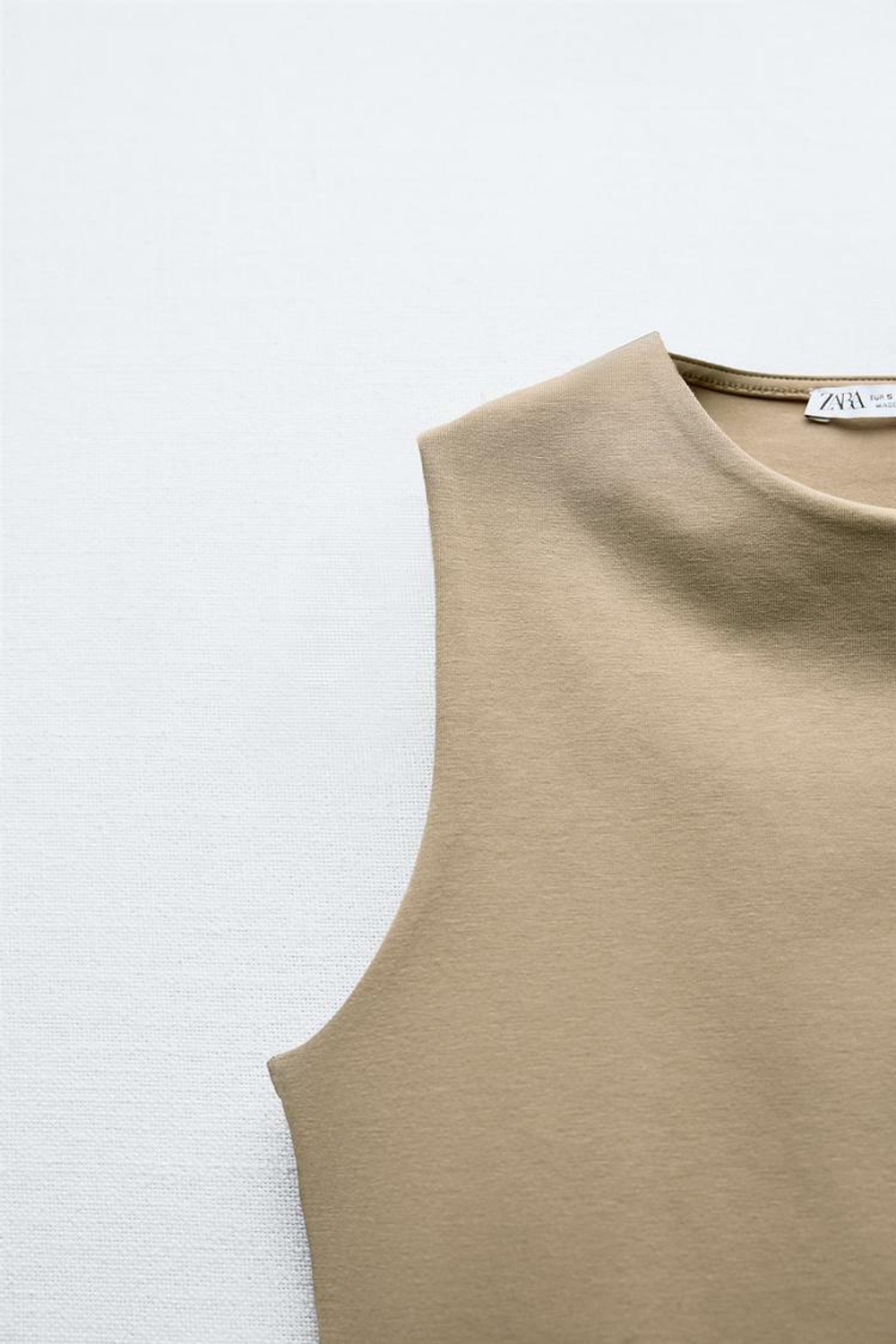 ZARA ТОП CROPPED БЕЗ РУКАВОВ, БЕЖЕВЫЙ