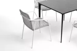 "Малага" обеденная группа на 4 персоны со стульями "Тунис", каркас белый, роуп светло-серый