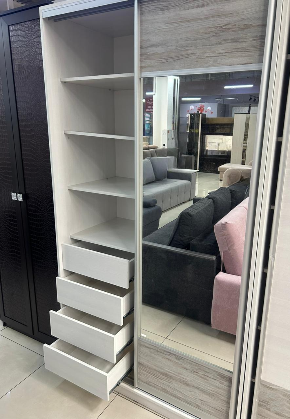 Шкаф-купе 2-х ств. с 1 зеркалом Пальмира Выбеленное дерево/артвуд темный