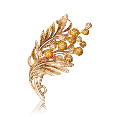 Брошь «Мимоза»  из красного золота с эмалью