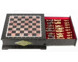 Шахматный ларец фигуры "Римские" змеевик 420х420х150 мм 30 кг R118077