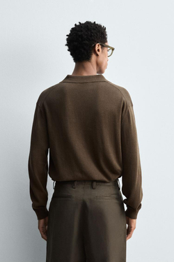 ZARA ТРИКОТАЖНОЕ ПОЛО, ЧЕРНЫЙ-КОРИЧНЕВЫЙ