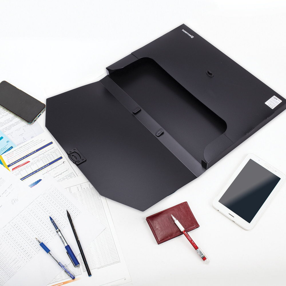 Папка-портфель пластиковая формат большой BRAUBERG "ПОРТФОЛИО" А3 (445х310х30 мм) черная Россия (2 штуки в упаковке)
