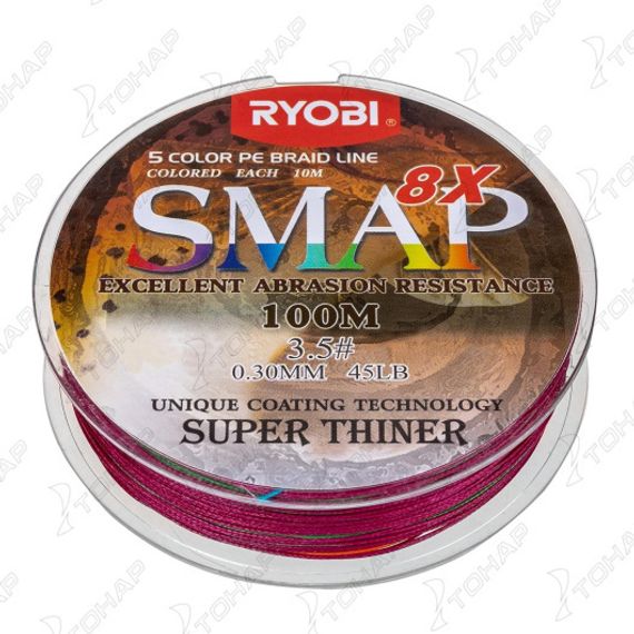 Шнур SMAP PE8X-100M 3.5# Multi Colour 0,31мм Ryobi
