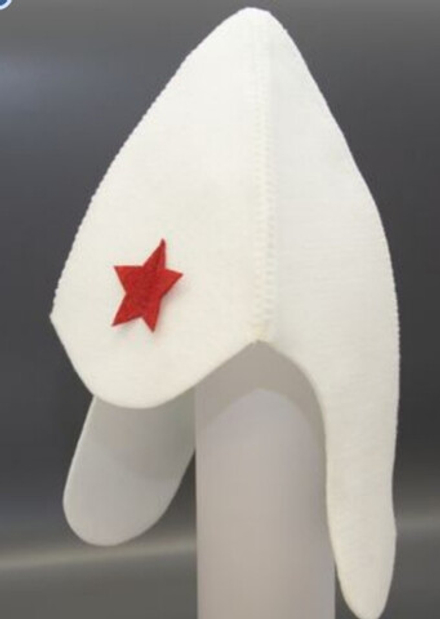 Шапка банная "Буденовка", белая, войлок, Ш024