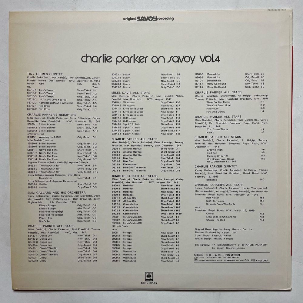 Винтажная виниловая пластинка LP Charlie Parker On Savoy Vol. 4 (Japan 1972) (No Obi)