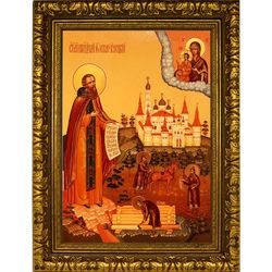 Иосиф Волоцкий пред Богородицей. Икона на холсте.